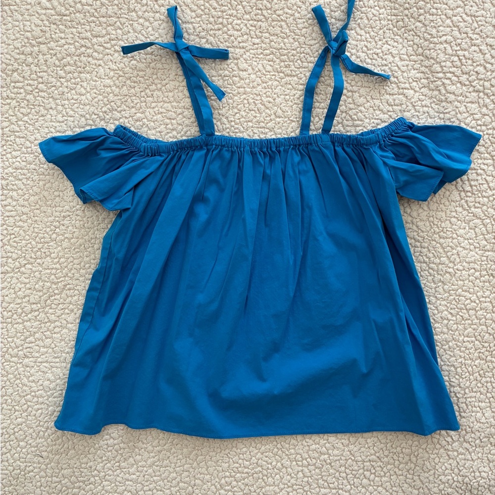 Milly Minis Bright Blue Off-Shoulder Tie-Strap Top Bow